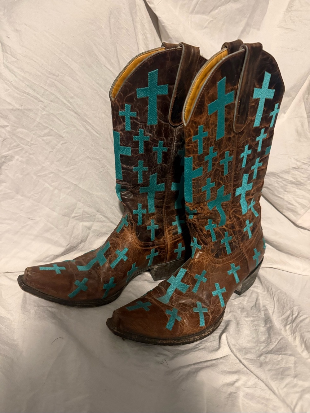 Old Gringo Brown Leather Western Boots with Turquoise Crosses